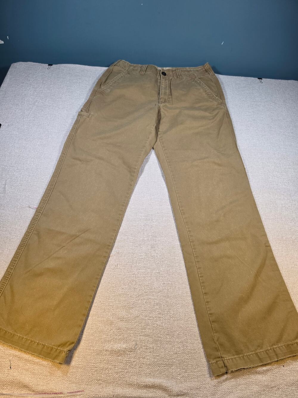 BKE Canvas Carpenter Pants Mens 32L Khaki Tan Straight Leg Workwear Distressed
